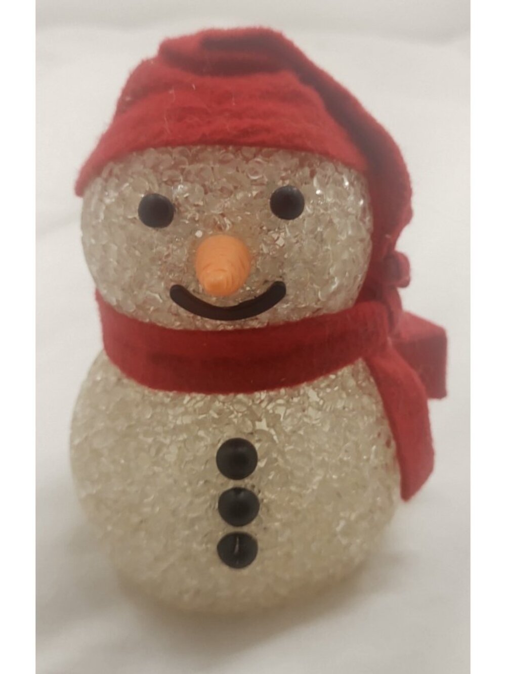 Vintage Melted Plastic Popcorn Snowman Figurine Candy Holder Christmas Decor